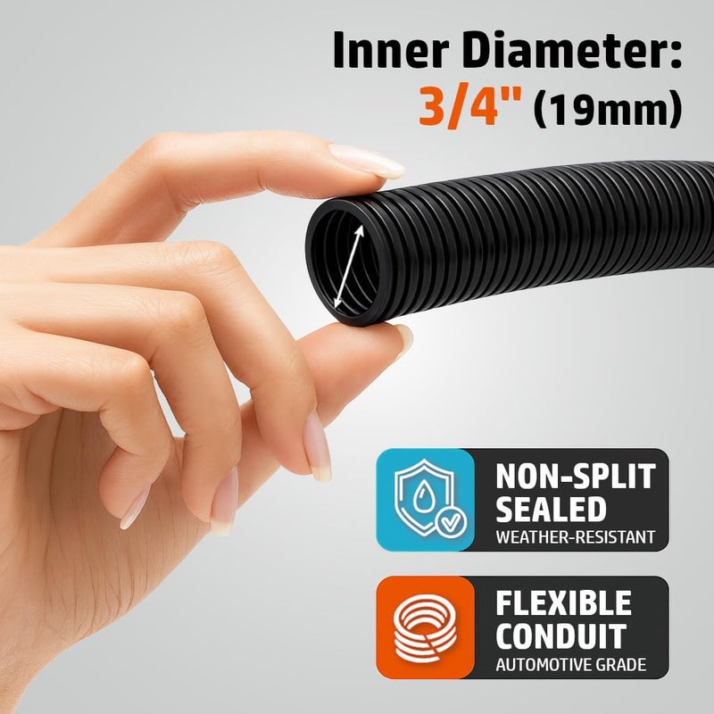 MGI SpeedWare Corrugated Non-Split Conduit, Black Wire Tubing for High-Temperature Automotive Harness and Indoor Outdoor Wire Management - 25ft Length (Inner Diameter 3/4") - Image 2